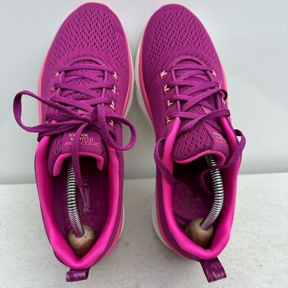 Skechers Womens Lace Up D'Lux Walker Running Shoes Fuschia Pink White Size 9 - Picture 5 of 8